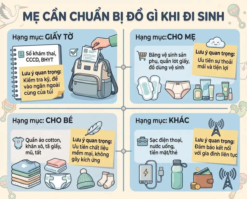mẹ bầu cần chuẩn bị đồ đi sinh
